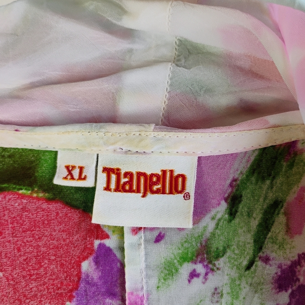 Tianello Floral‎ Cover Up Top Womens XL Washable Silk Sleeveless Cardigan Flowy - Picture 5 of 9
